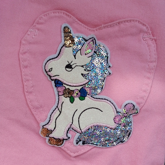 Heart butt-pocket unicorn w/pearl accents custom OOAK Rage shorts! Kawaii SOLD - Picture 2 of 7